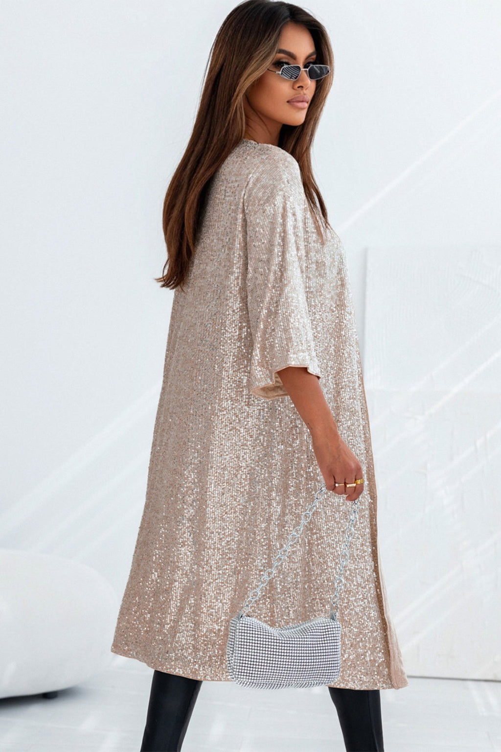 Sequin Open Front Duster Cardigan | Sheer Sparkle