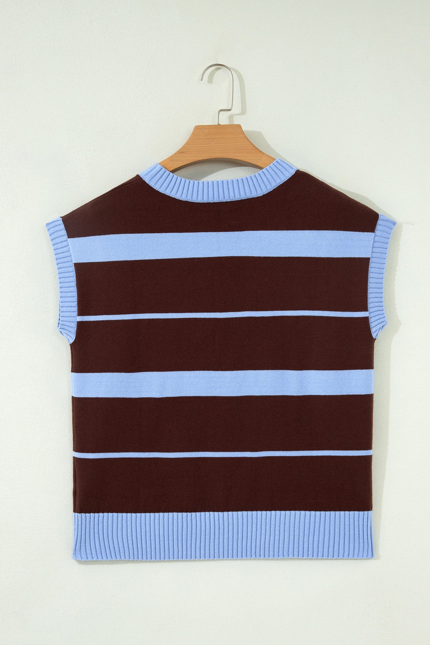 Striped Short Sleeve Knit Top in Brown and Light Blue