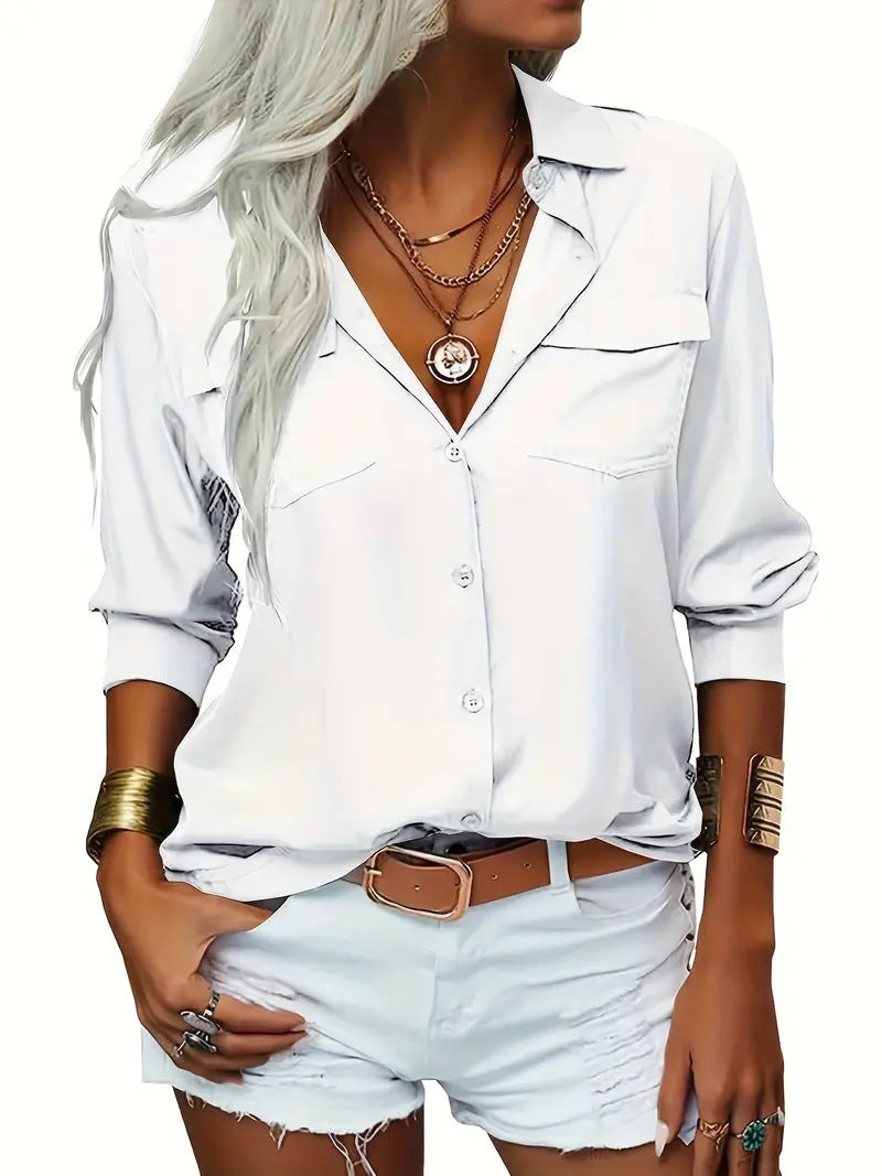 Women's Lapel Shirt Long Sleeve Casual Button Shirt