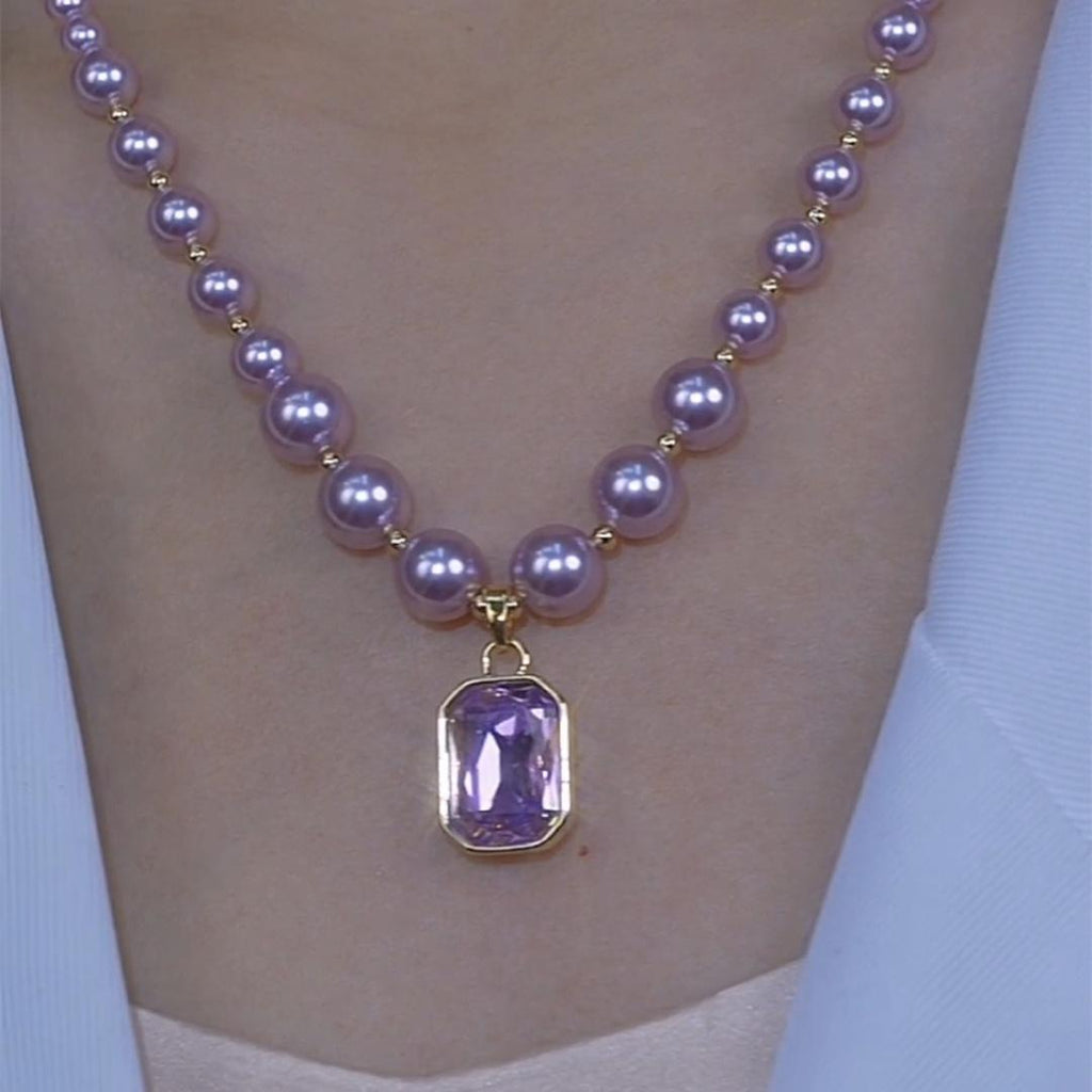 Light-luxury Purple Beaded Square Pendant Sweater Chain
