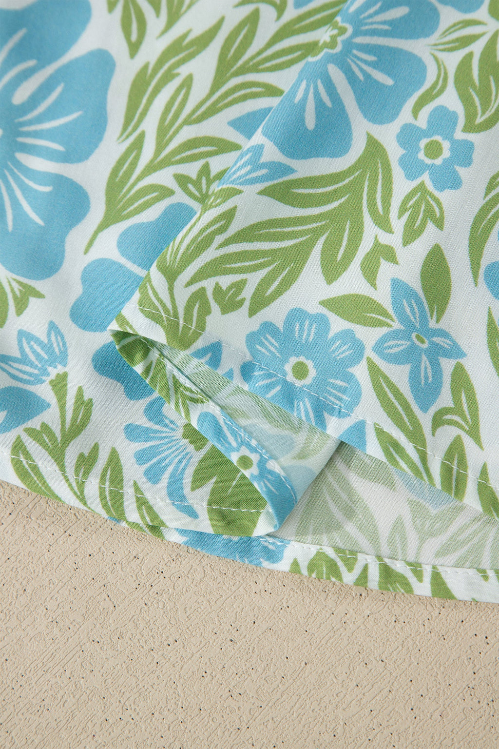 Waverly Floral Half Sleeve Blouse with Trim in Blue & Green
