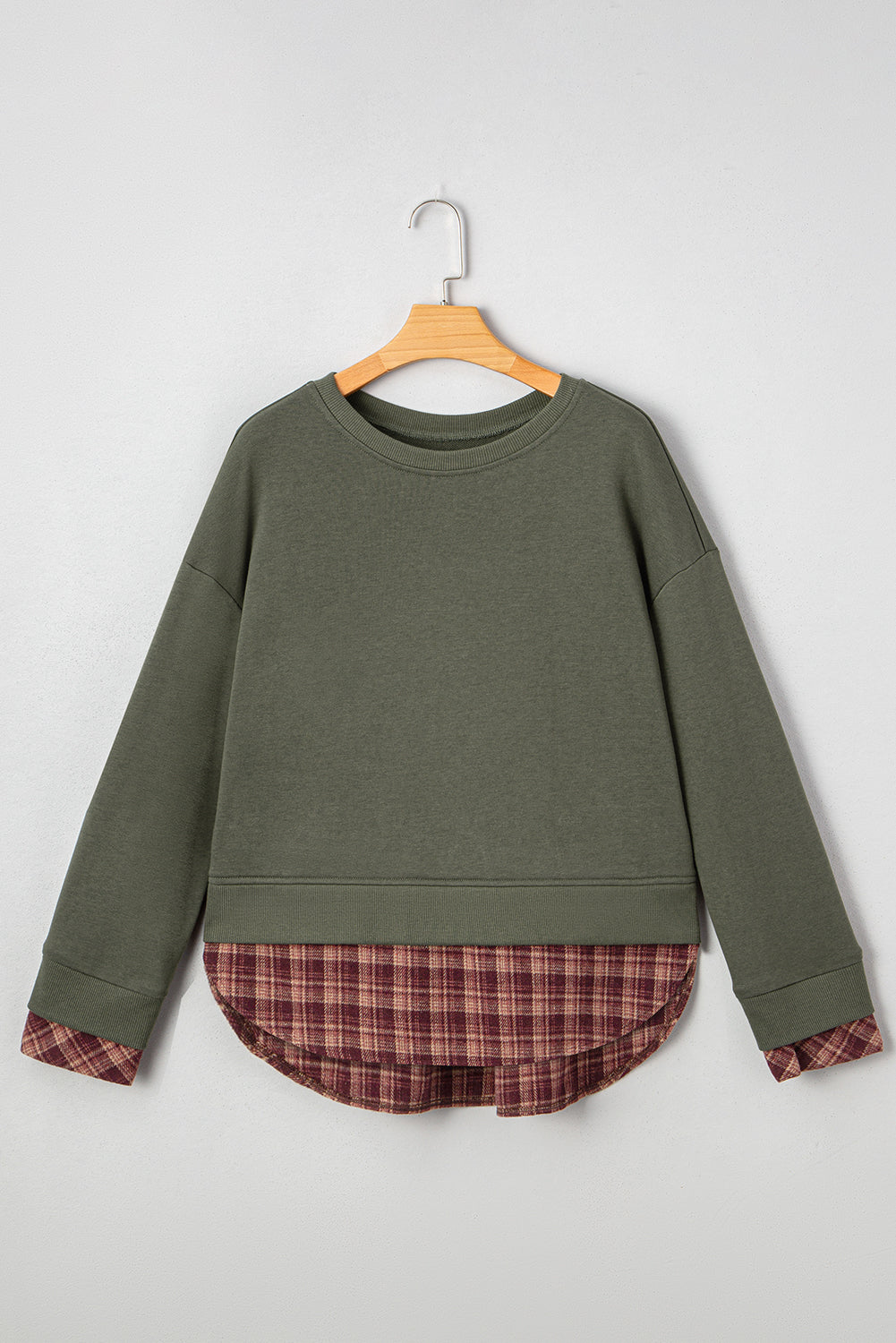 Plaid Patchwork Drop Shoulder Sweatshirt