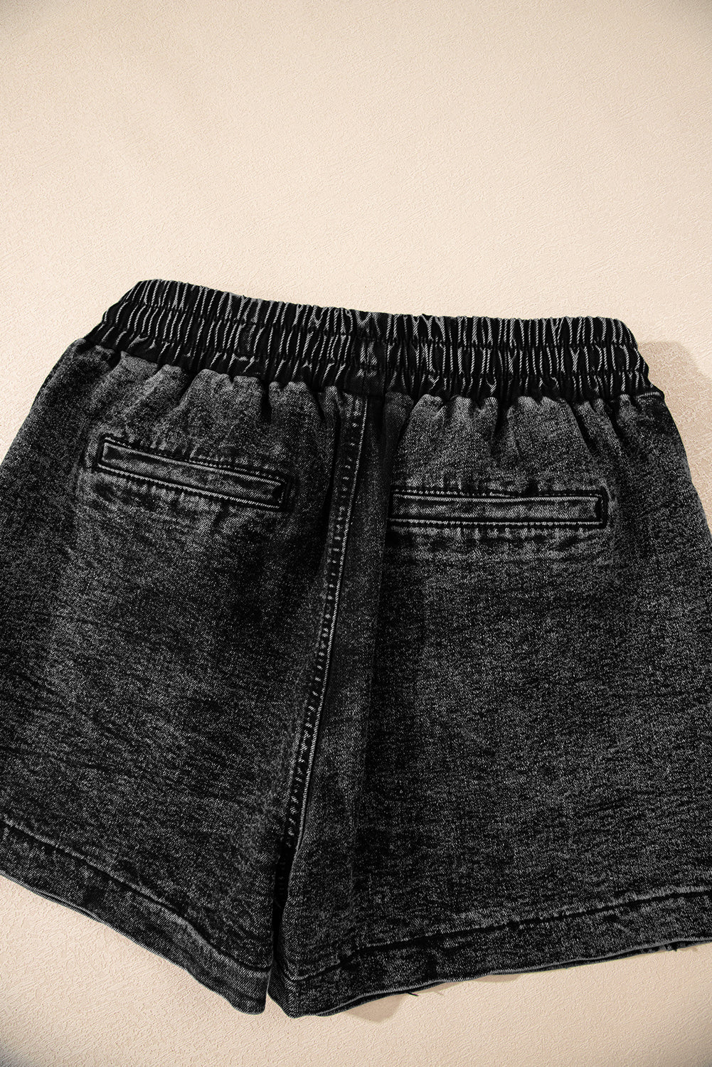 Black Drawstring High Waist Pocketed Denim Shorts
