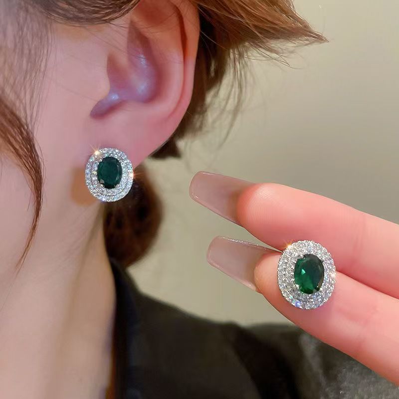 Emerald Stud Earrings in Silver, Elegant Minimalist Fine Jewelry