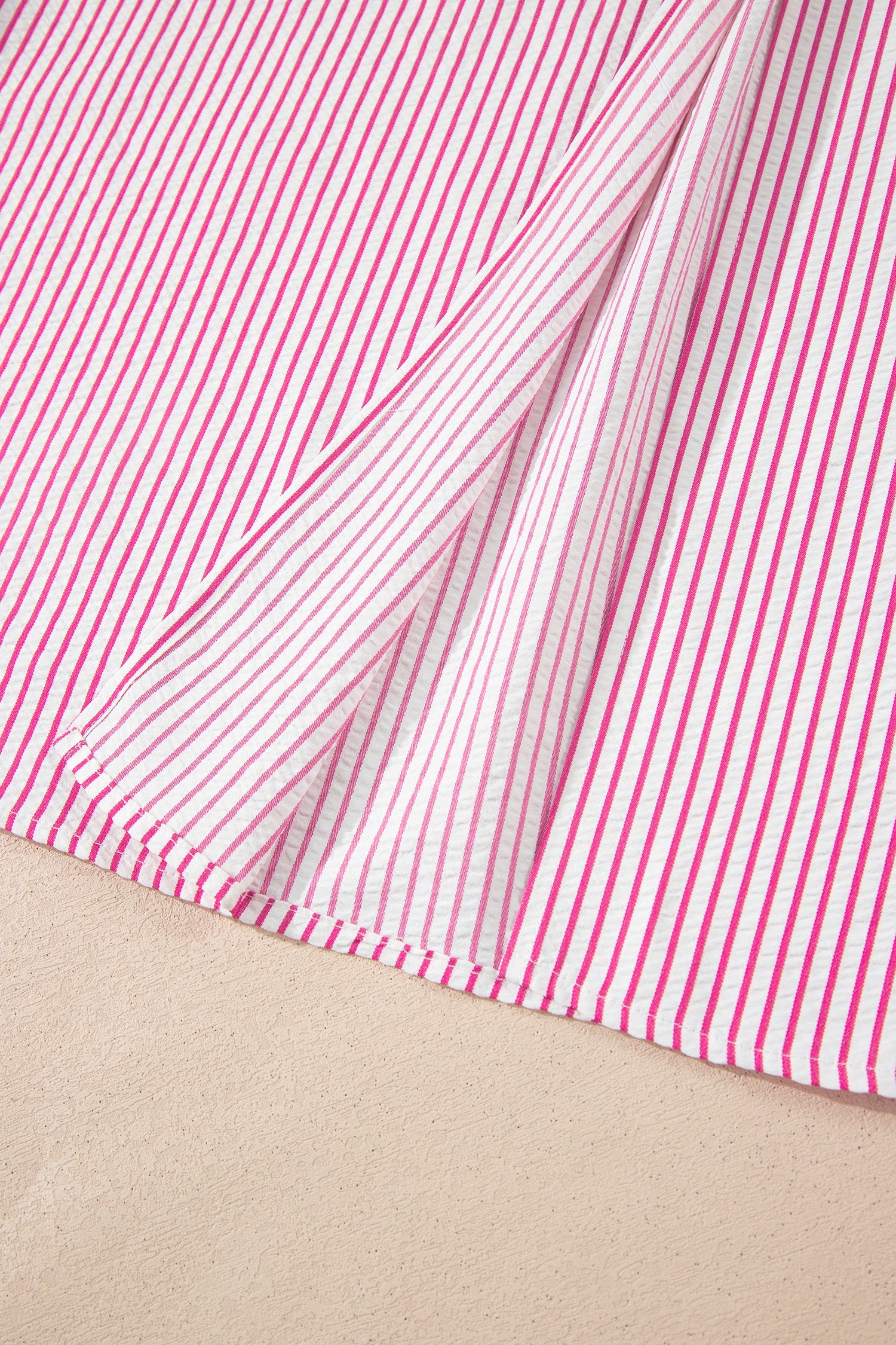 Striped Short Sleeve Long Dress with Half Button Front