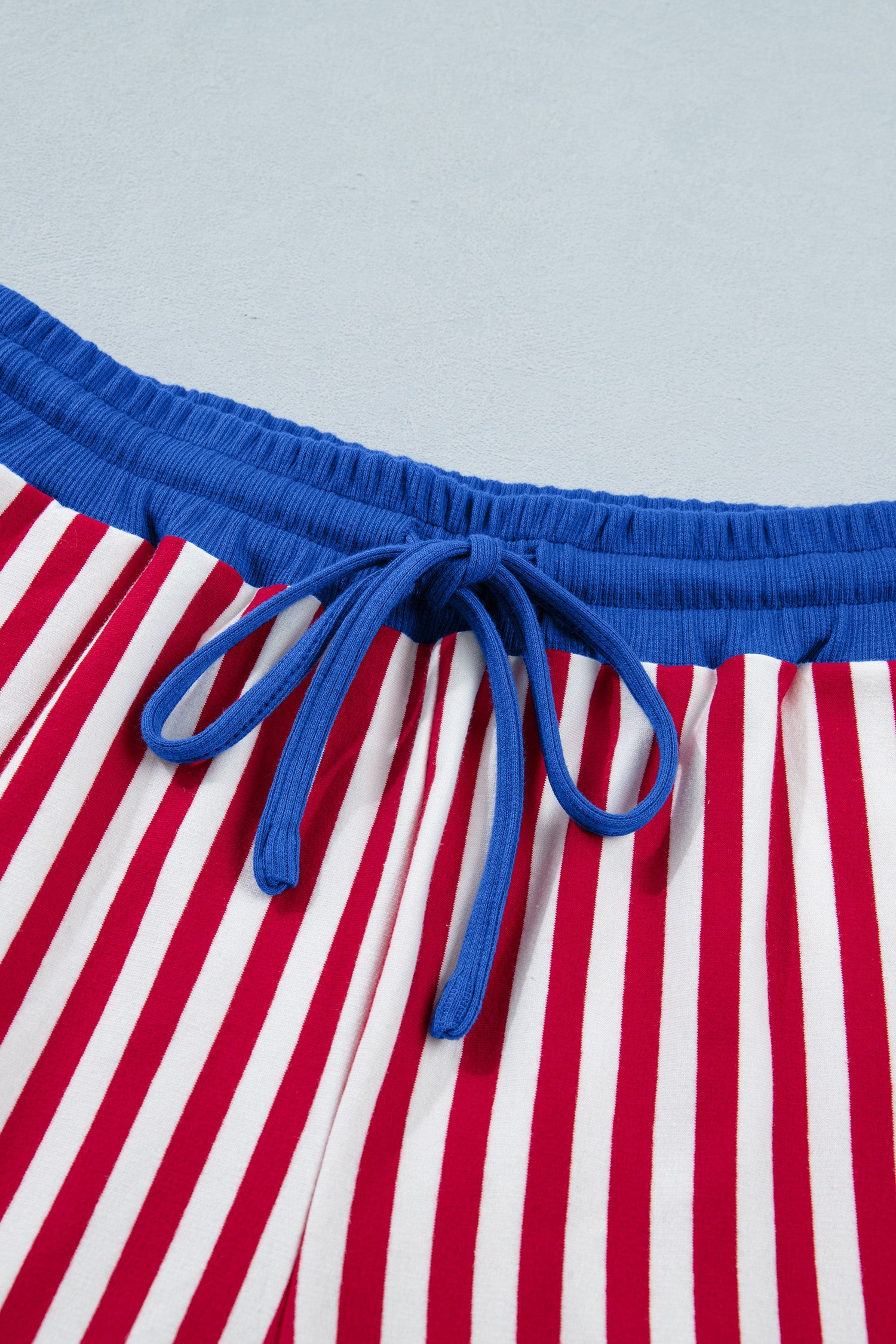 Skye Stripe Trim Tee Set: Patriotic V-Neck Loungewear in Cotton