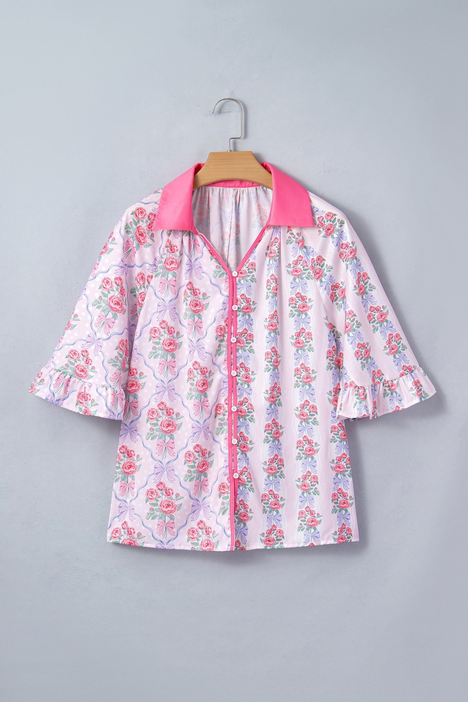 Floral Collar Ruffle Half Sleeve Shirt