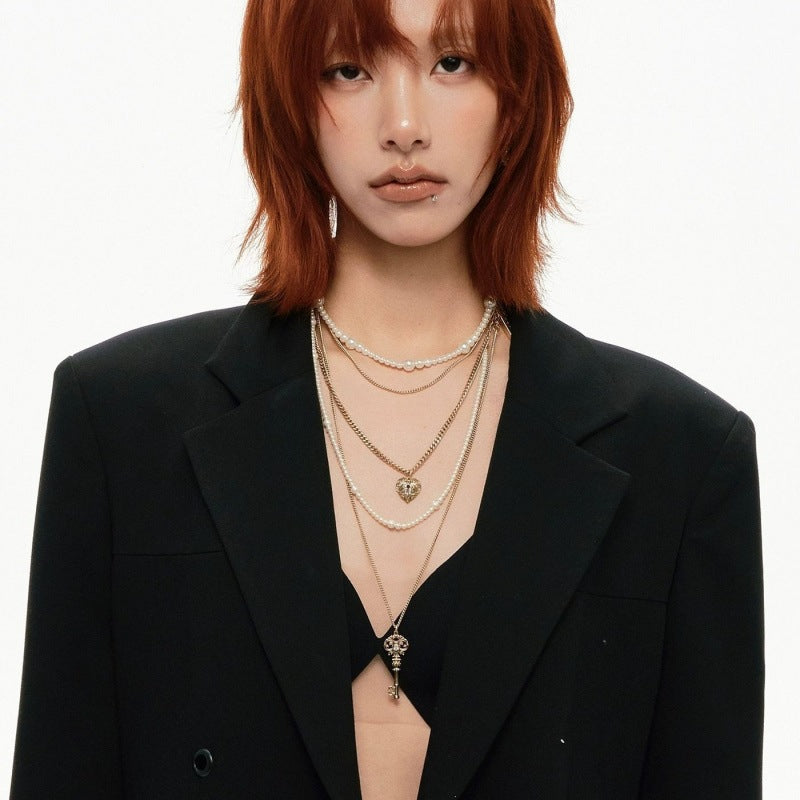 Retro Love Lock Core Series Multi-Layer Pearl Necklace