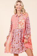 Floral print tie-waist dress with flutter sleeves and tiered skirt