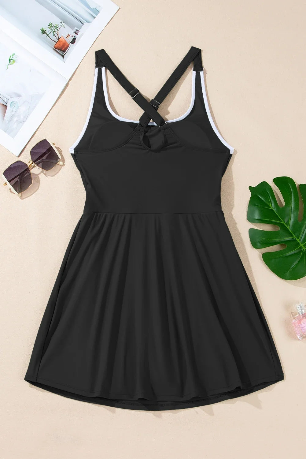 Contrast Trim Ruffle High Waist Swim Dress