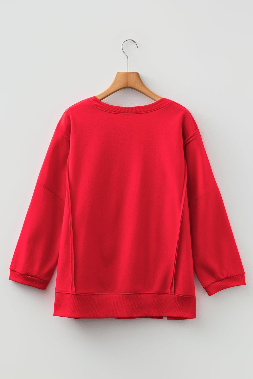 Fiery Red Floral Bow Patchwork Baggy Sweatshirt with Exposed Seams