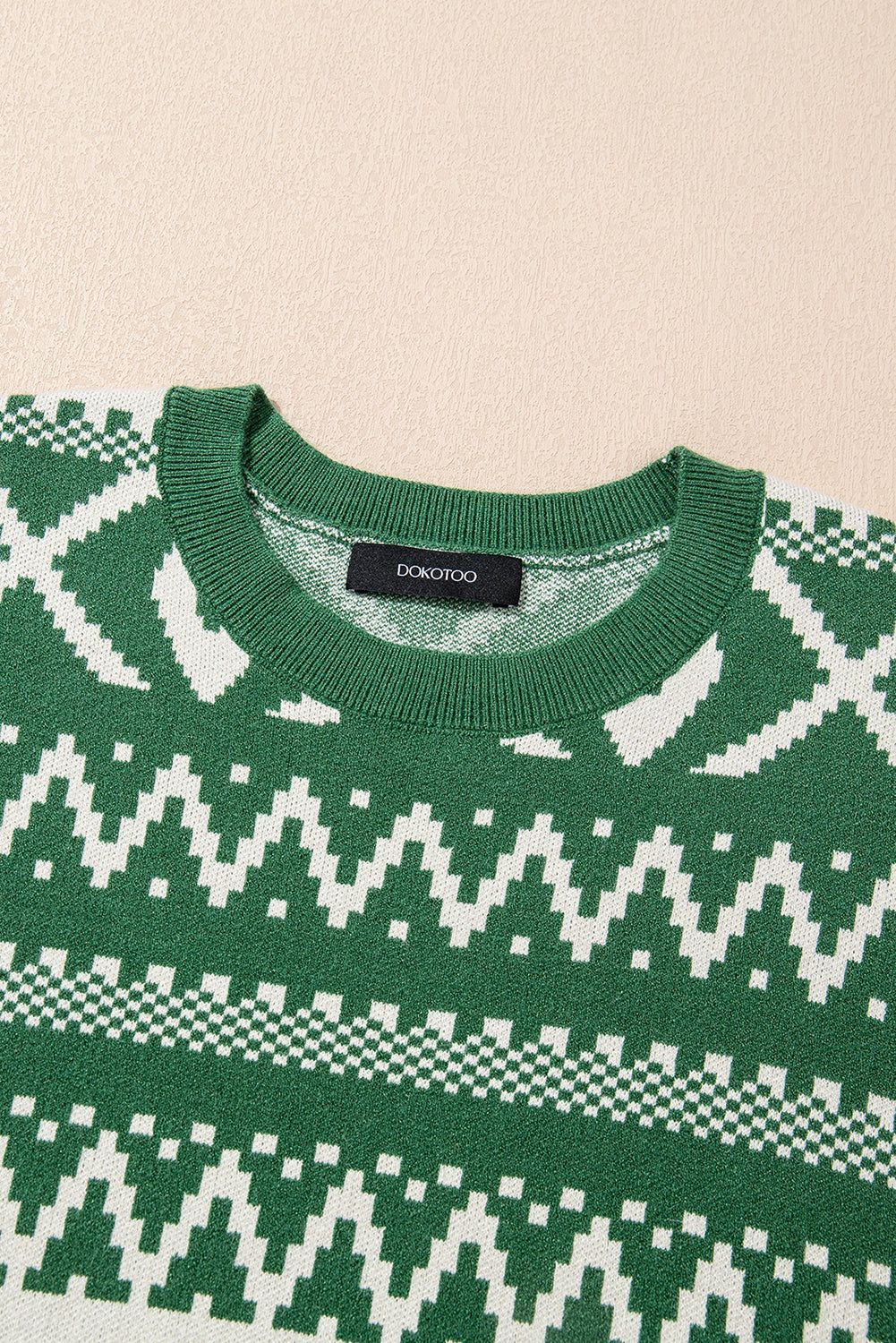 Dark Green Abstract Print Pullover Sweater | Crew Neck