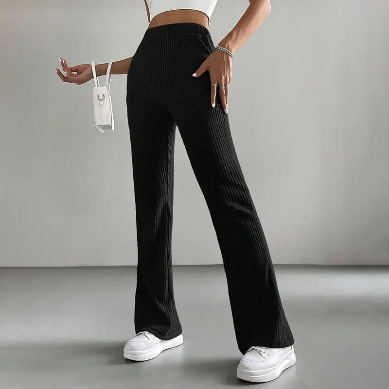 Women's Solid Rib-Knit Pull-On High-Waisted Jogger Pants - Image 5