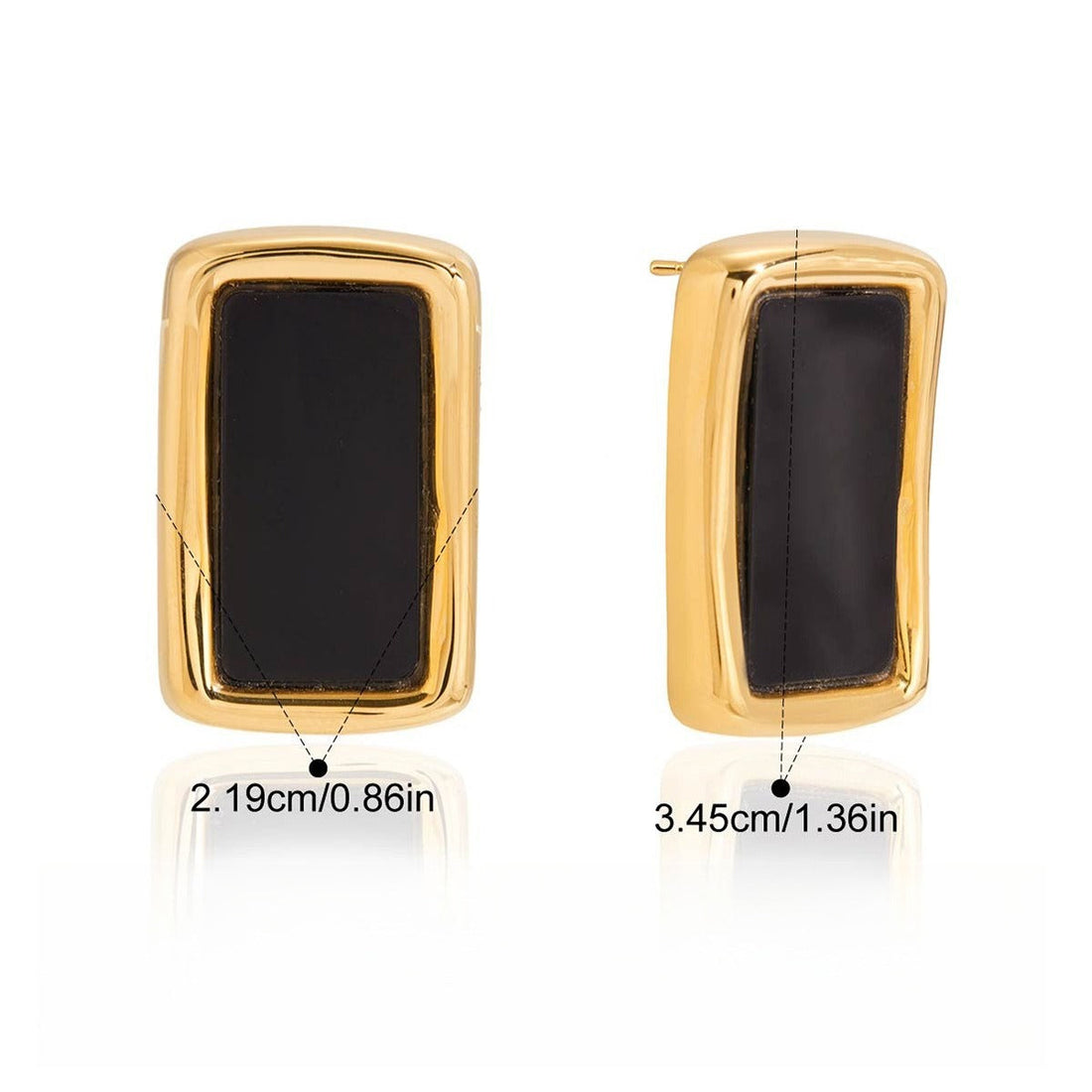 Modern 18K Gold and Black Acrylic Titanium Steel Stud Earrings