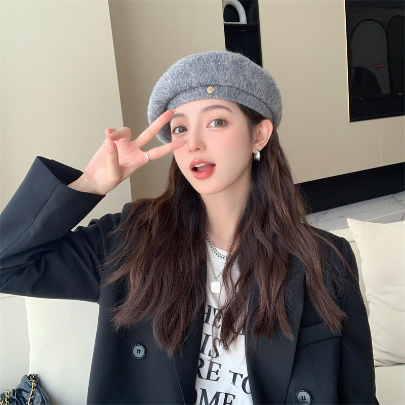 Korean & Japanese Style Pumpkin Painter Hat – Warm Windproof Dome Beanie