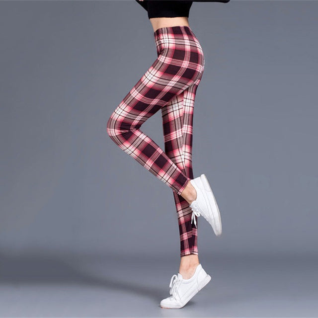 Women’s Plaid Yoga Leggings Mid Waist Push-Up Tapered Pants