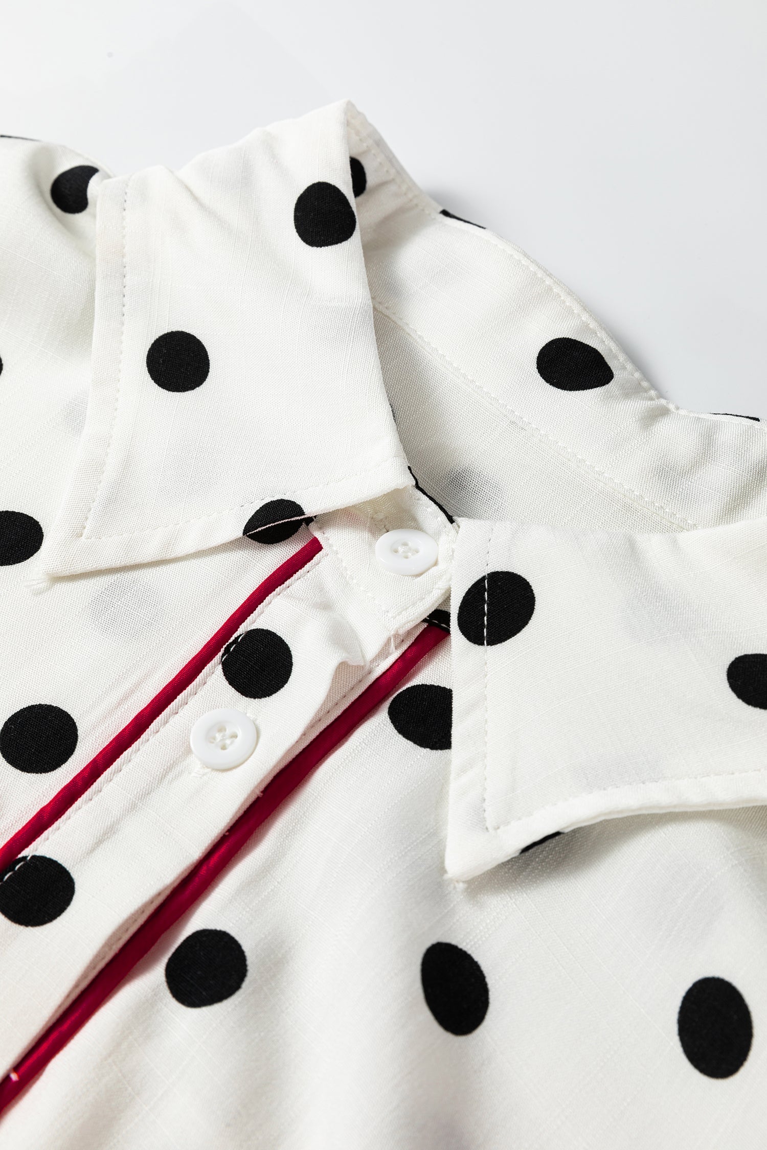 White Polka Dot Contrast Piping Elegant Shirt