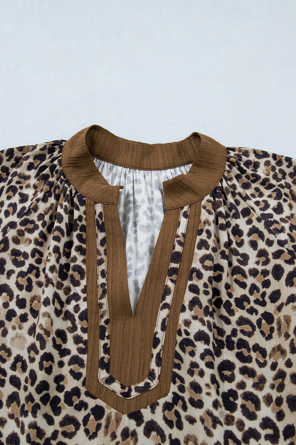 Leopard Crinkled V-Neck Blouse | Viscose Short Sleeve Top