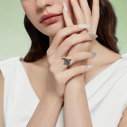 Purple Zircon Gun Black Personalized Hollow-Out Ring European And American High-End Style