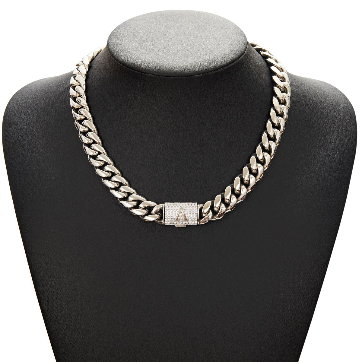 Mens Hip-Hop Lettered Snap-Clasp Encrypted Chain Cuban Link Steel-Colored Necklace