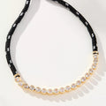 Off-white Brown-striped Woven Necklace with Diamond-encrusted Chain