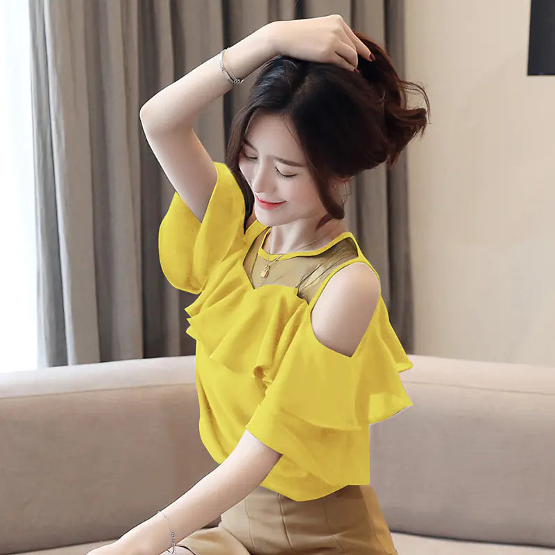 Women's Sheer Mesh  Off Shoulder Top