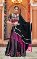 Multi-color viscose rayon lehenga choli with black blouse and matching dupatta