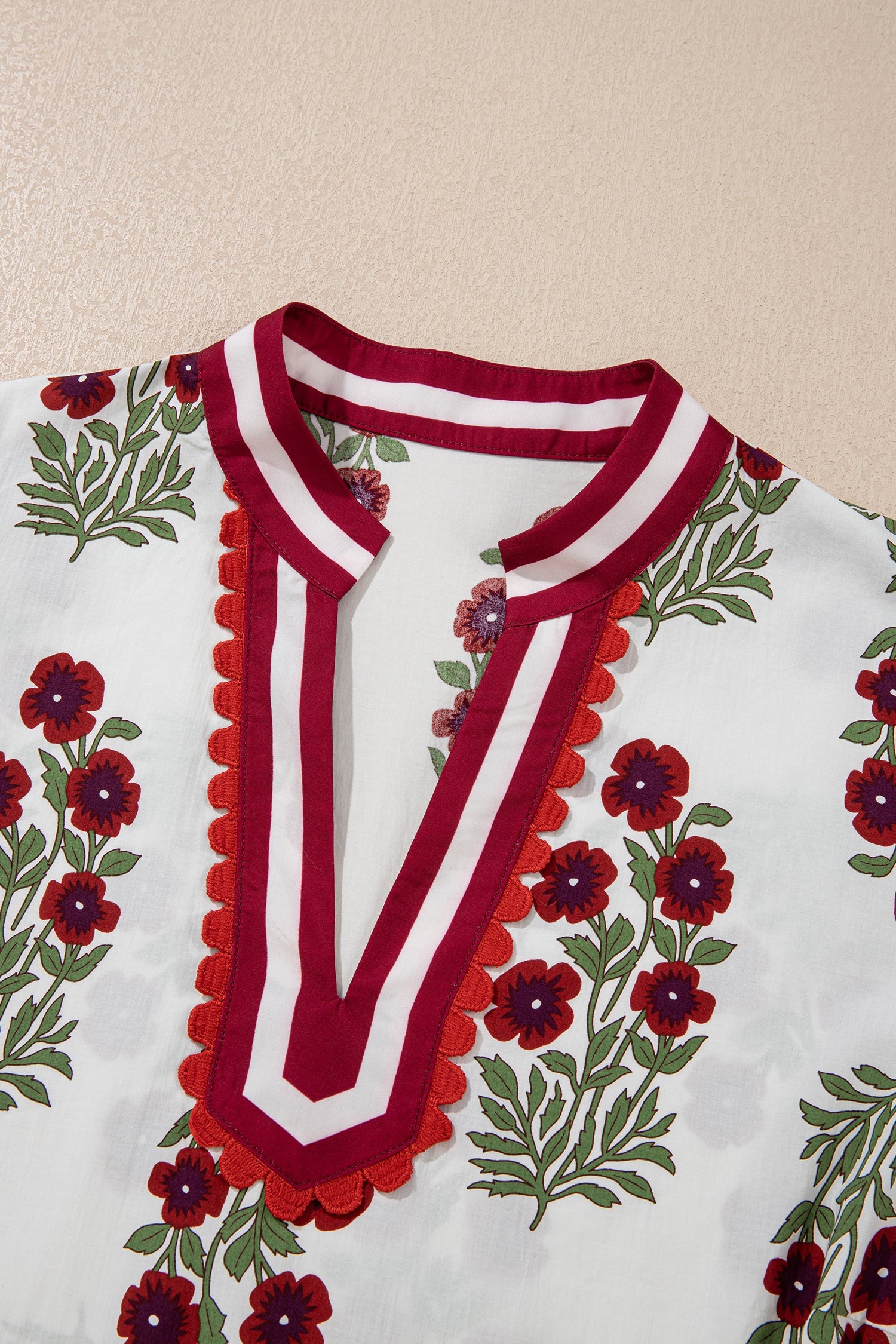 Floral Print Cotton Blouse with Ricrac Trim and Puff Sleeves - Image 4