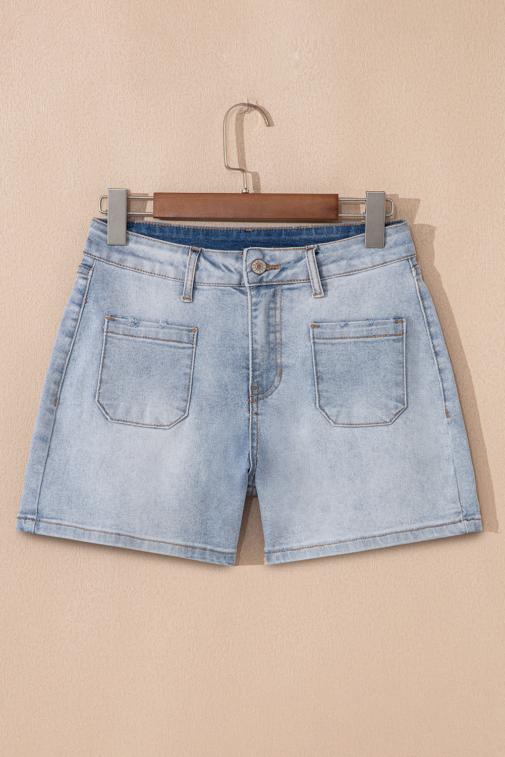 High Rise Denim Shorts in Light Wash - Casual Regular Fit