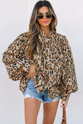 Light Beige Leopard Print Oversized Balloon Sleeve Shirt