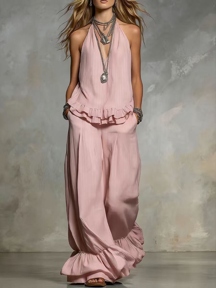 Women's Ruffle Hem Halter Two-Piece Set - Image 6