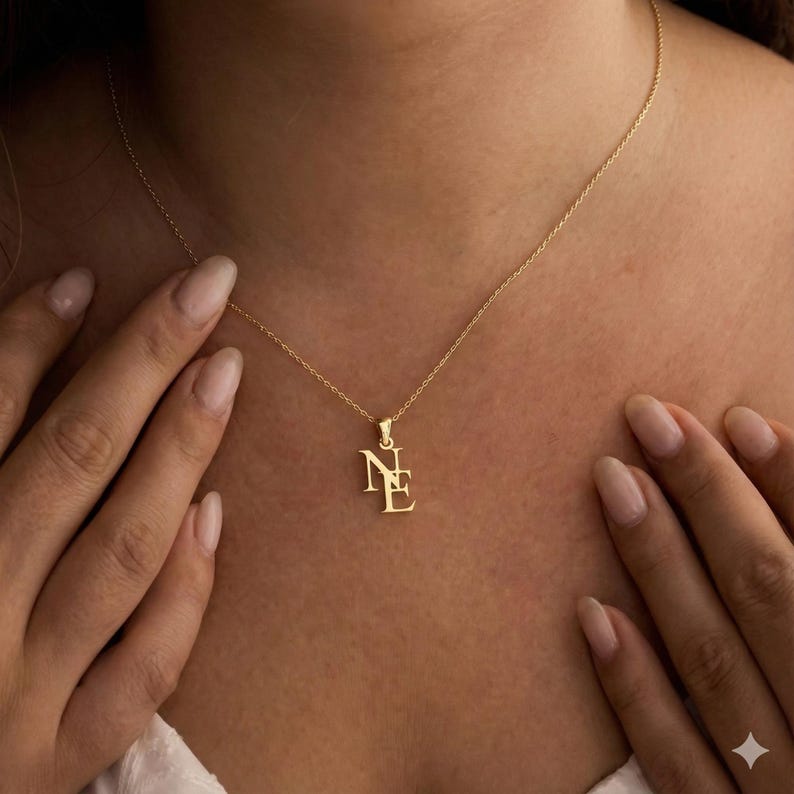 Custom Interwoven Double Letter Pendant Necklace in Gold Tone