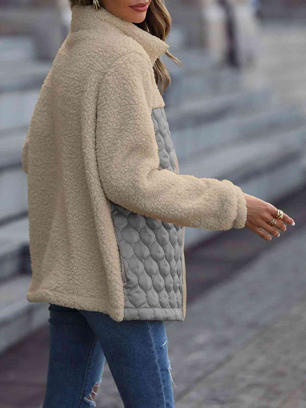 Women's Leopard Color Block Zip-Up Jacket