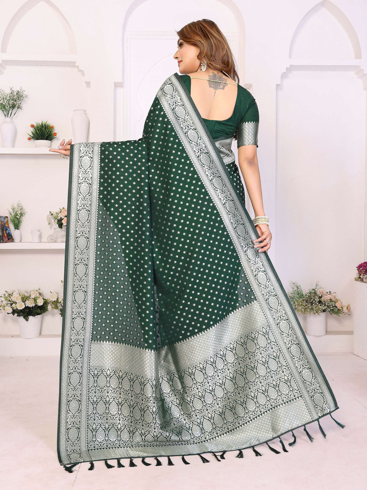 Green Georgette Silk Zari Weaving Saree