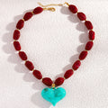 Vintage Bohemian Resin Heart Necklace Sweet and Cool Jewelry