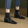 Brown Croc Embossed Square Toe Ankle Boots with Chunky Heel - Image 4