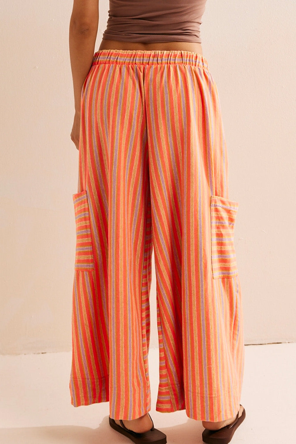 Orange Stripe Cropped Palazzo Pants with Pockets