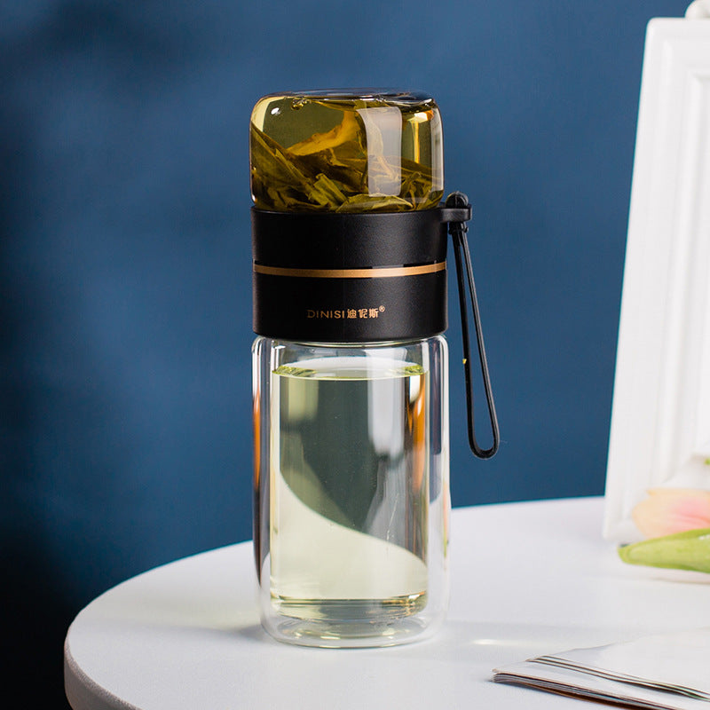 Double Wall Glass Tea Infuser Bottle with Leakproof Filter