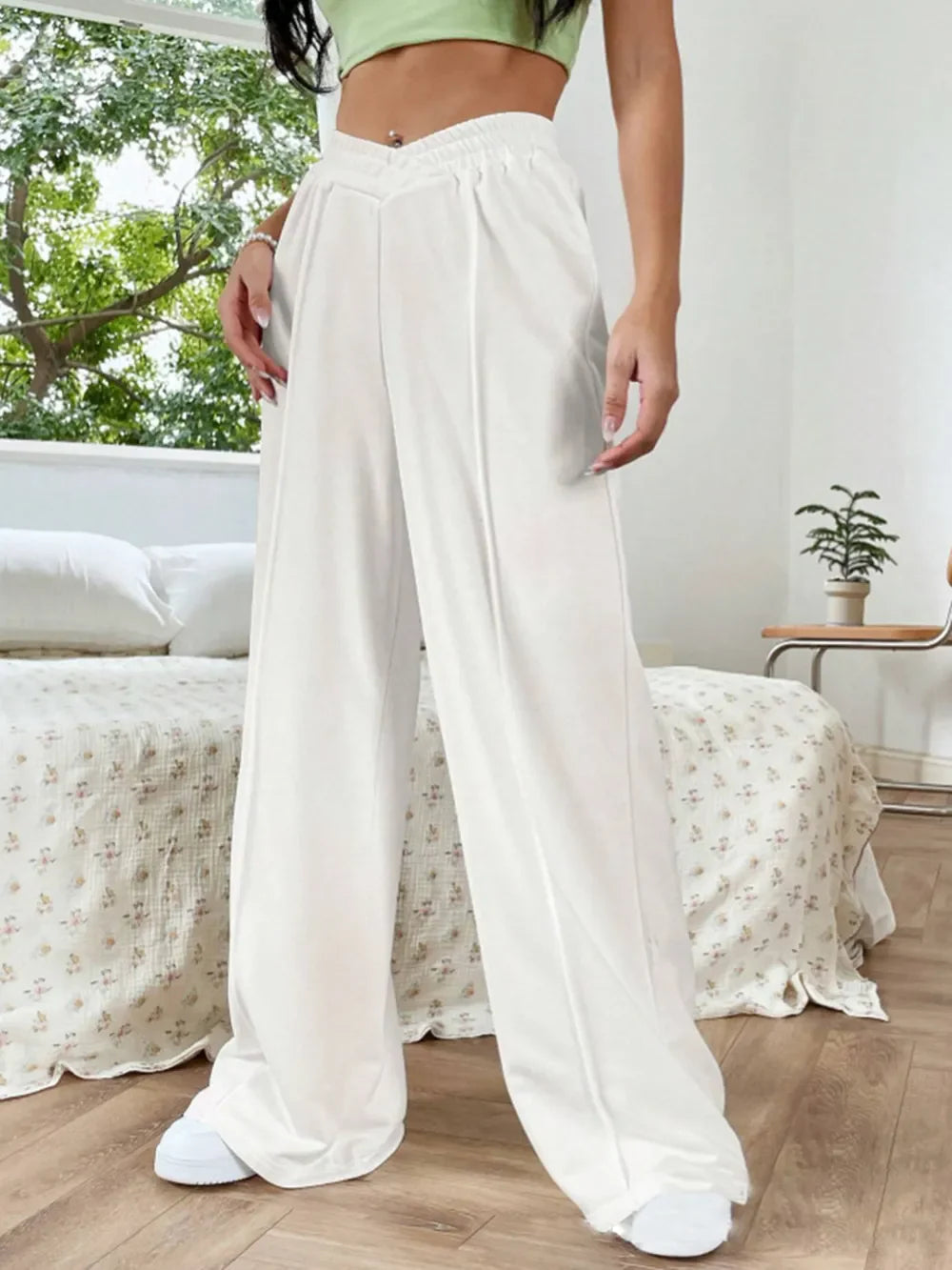Elastic Waist Wide Leg Pants | Grey Knit Relaxed Fit