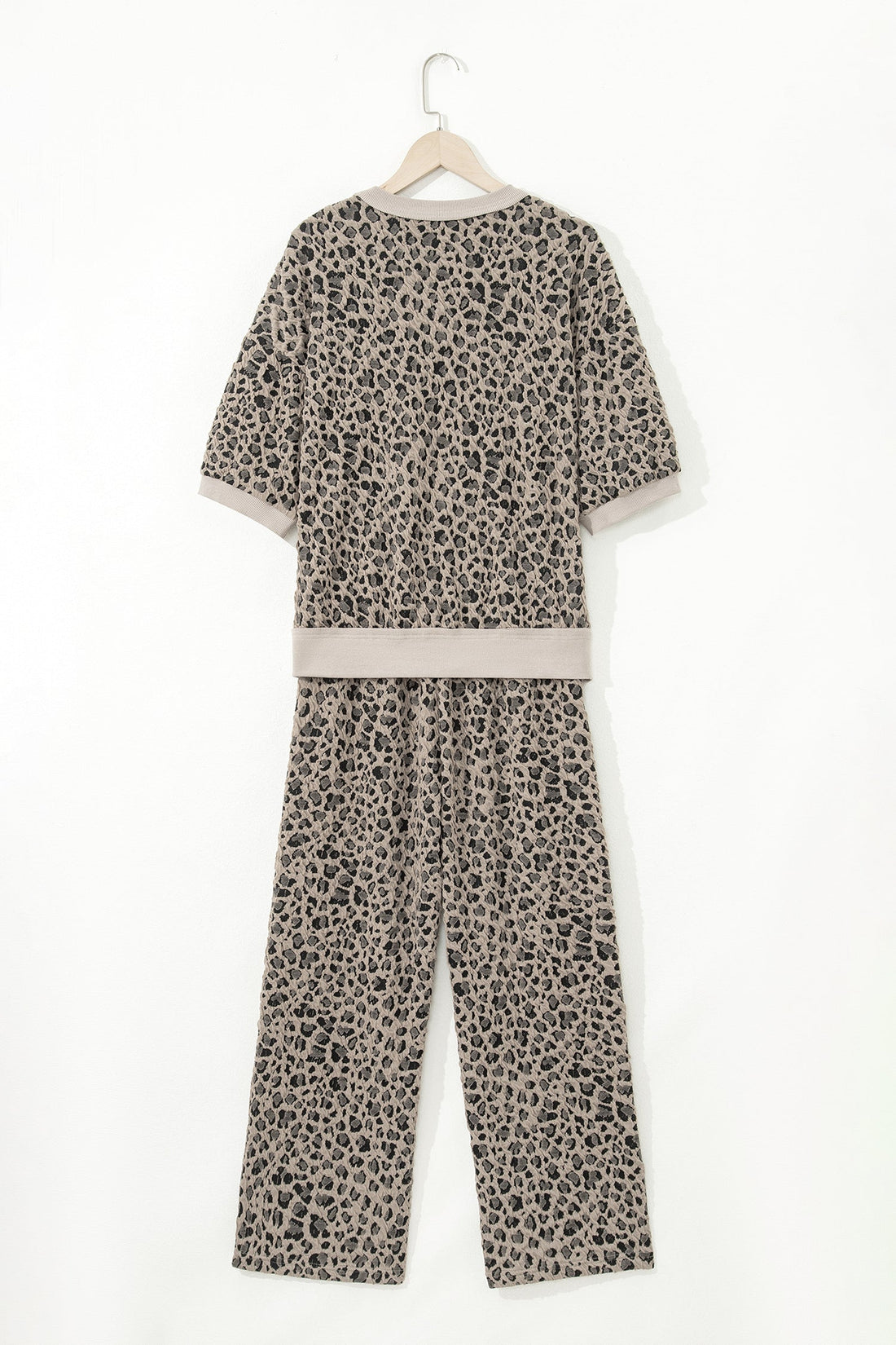 Leopard Textured Short Sleeve Jumper and Pants Set