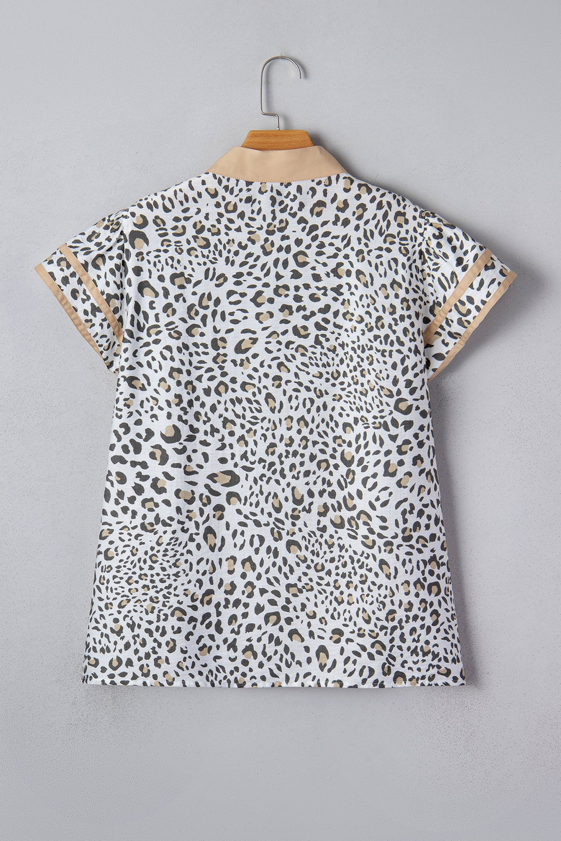 Leopard Colorblock Patchwork V-Neck Cap Sleeve Blouse