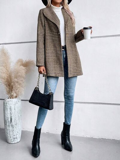 Women's Plaid Collared Button-Down Jacket Lightweight Shacket