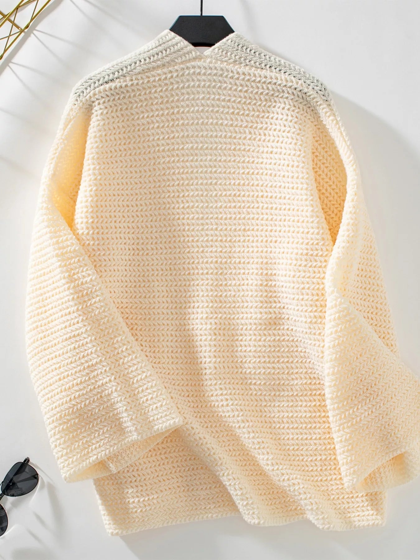 Cozy Knit Open Front Cardigan | Cream Oversized V-Neck