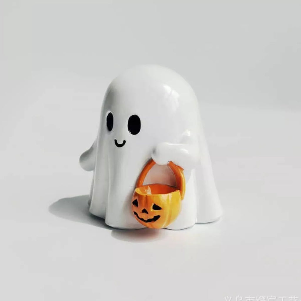 Halloween Ghost Ornament with Pumpkin Basket