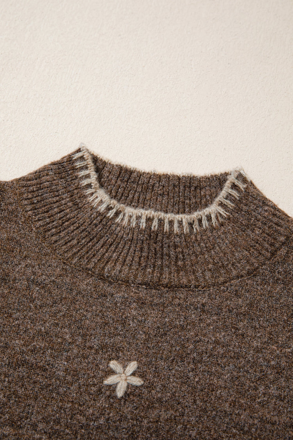 Floral Embroidered Mock Neck Long Sleeve Sweater