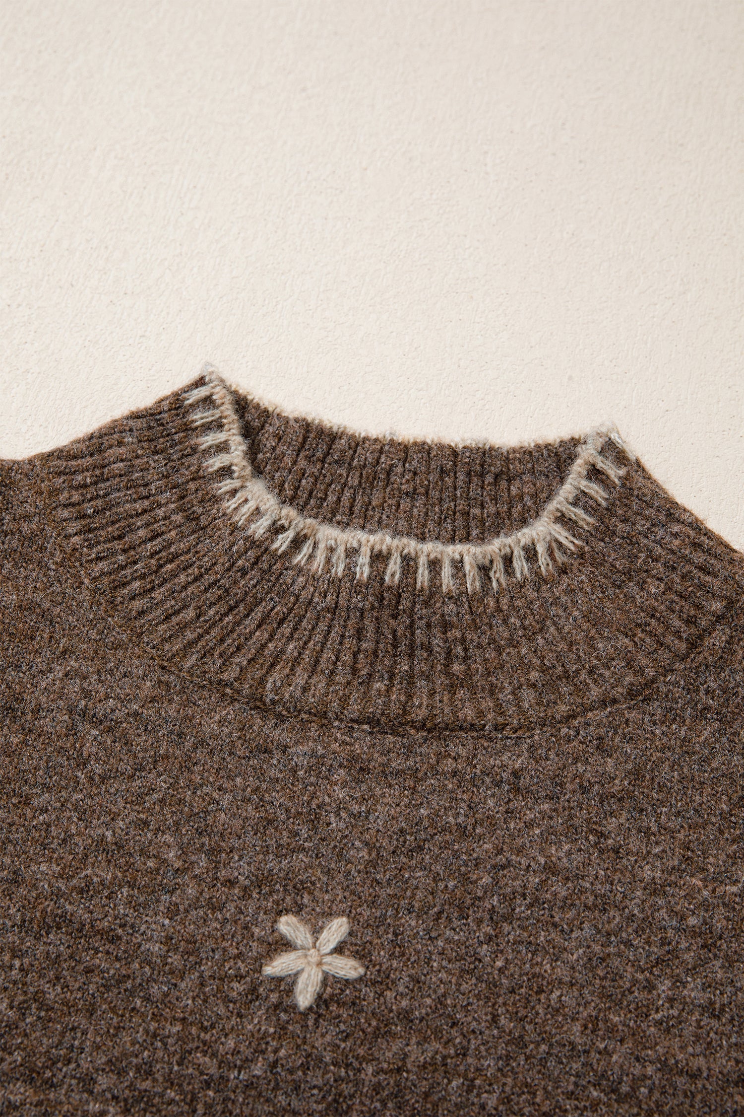 Floral Embroidered Mock Neck Long Sleeve Sweater
