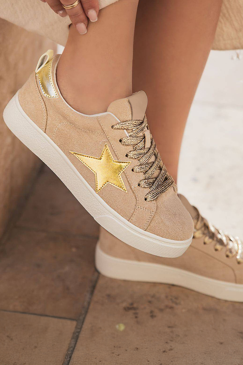 Silver Sequin Star Patch Lace Up Shoes