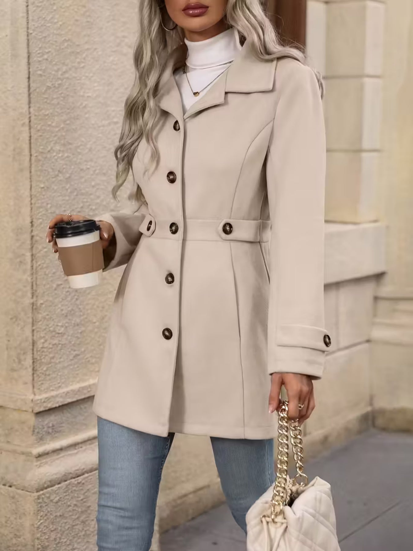Women's Elegant Woolen Coat – Slim Fit