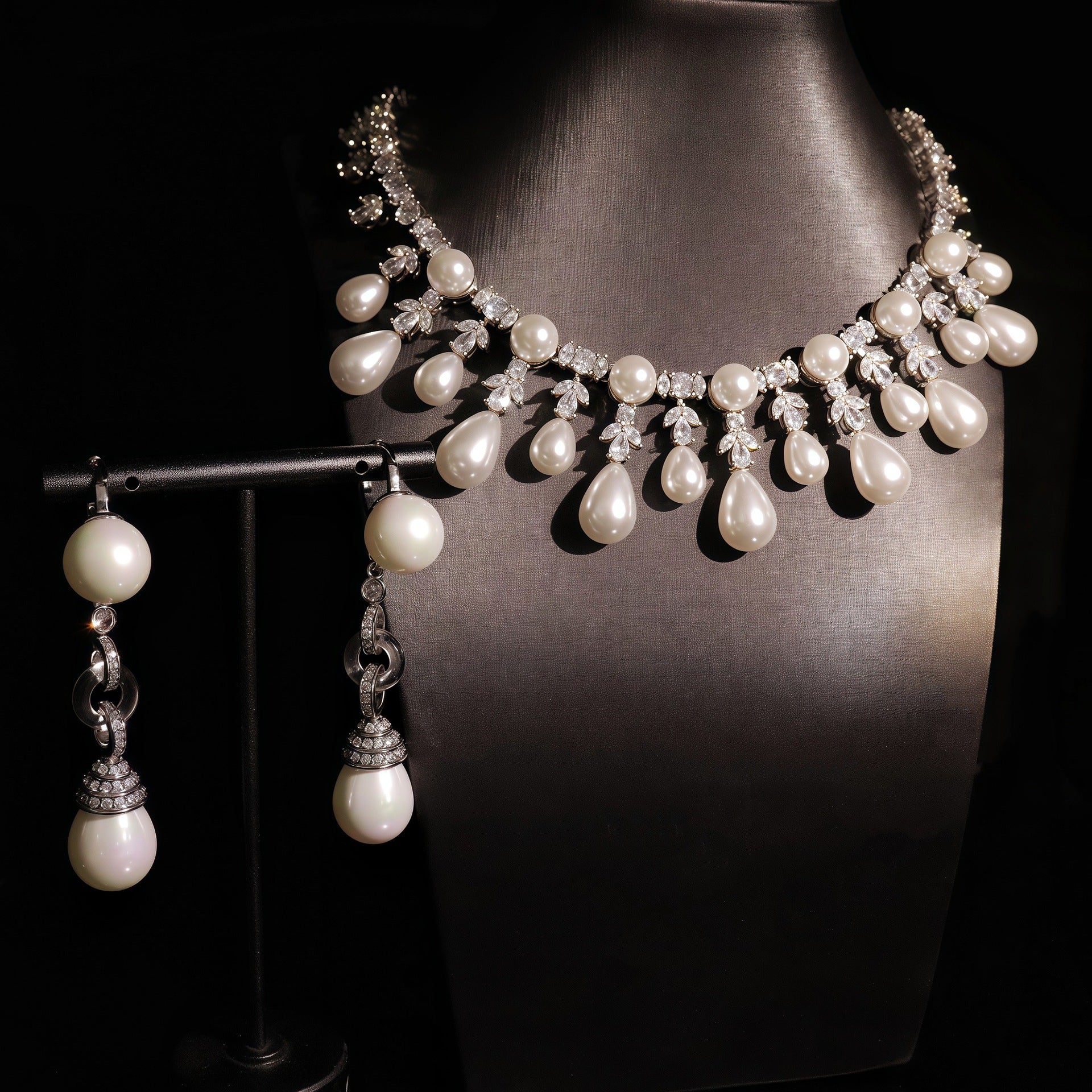 Chic Clavicle-Length Necklace And Gold-Plated Zircon Pearl Earrings Jewelry Set