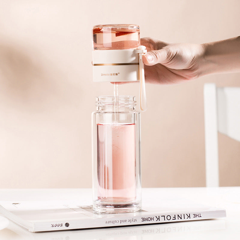 Double Wall Glass Tea Infuser Bottle with Leakproof Filter
